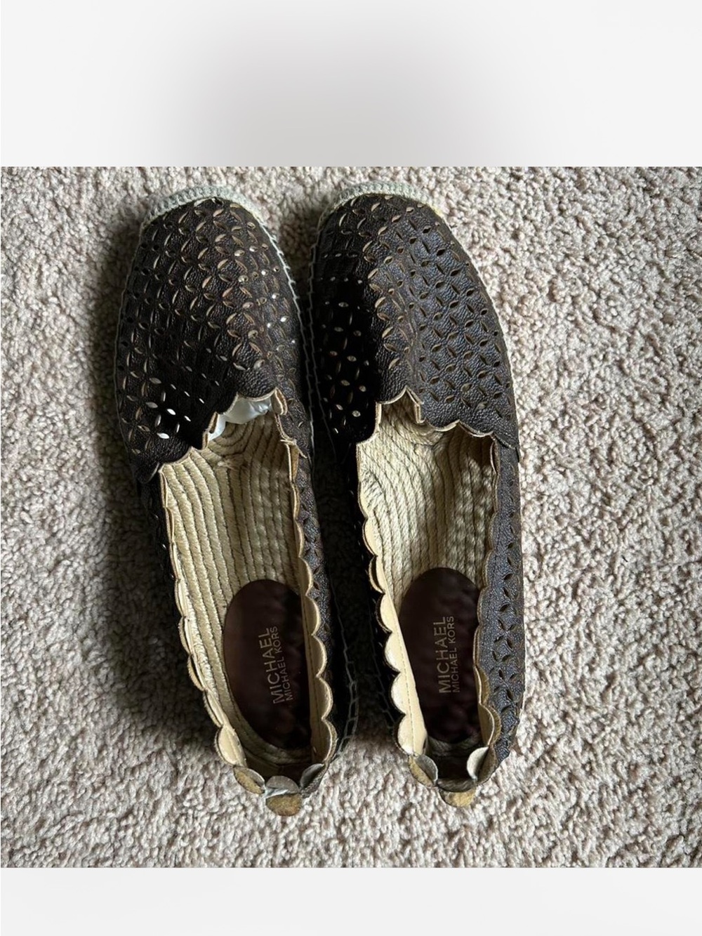MICHAEL Michael Kors Alexis Brown Laser Cut Perforated Espadrille Flats - Sz 9 - Picture 3 of 7